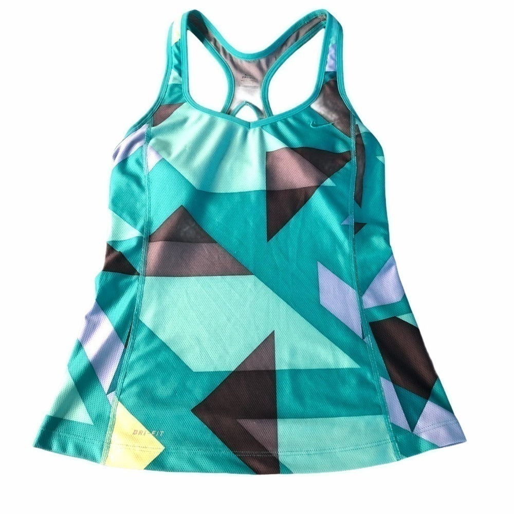 NIKE - WOMENS GREEN PATTERN ATHLETIC TOP SIZE M